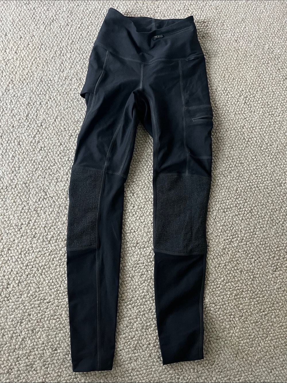 Fjallraven Black High-Waist Performance Leggings with Textured Knee Panels